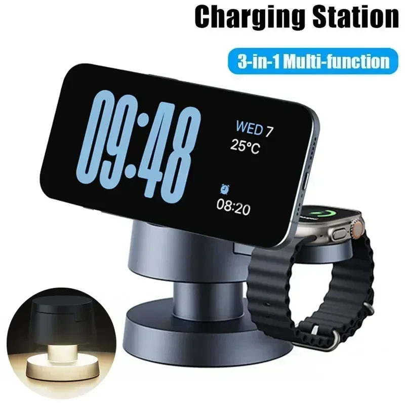 磁気ワイヤレス充電器-ledライトスタンド-magsafe対応-iphone-17-16-15-14-13-12-apple-watch-9-8-airpods-pro-急速充電ステーション