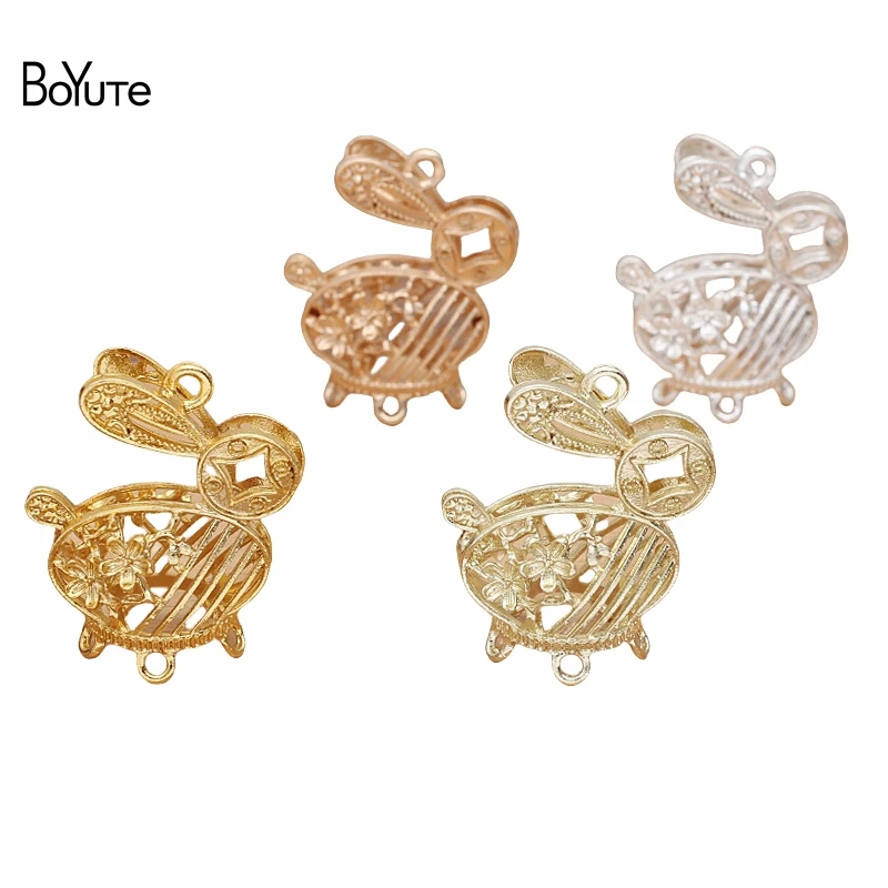 BoYuTe (10 Pieces/Lot) Metal Alloy Hollow Rabbit Lantern Pendant Materials DIY Retro Jewelry Accessories