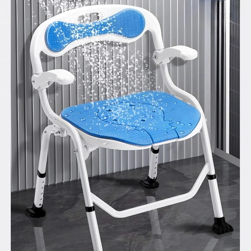 Bathroom Chair for Elderly People with Backrest Folding Shower Seat for Safety Non-Slip Bedside Commode for Senior Pregnant