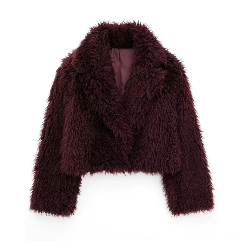 Winter New Women Faux Fur Coat Fashion Warm Long Sleeve Turn-Down Collar Loose Fluffy Short Jacket, Women Faux Fur Jacket