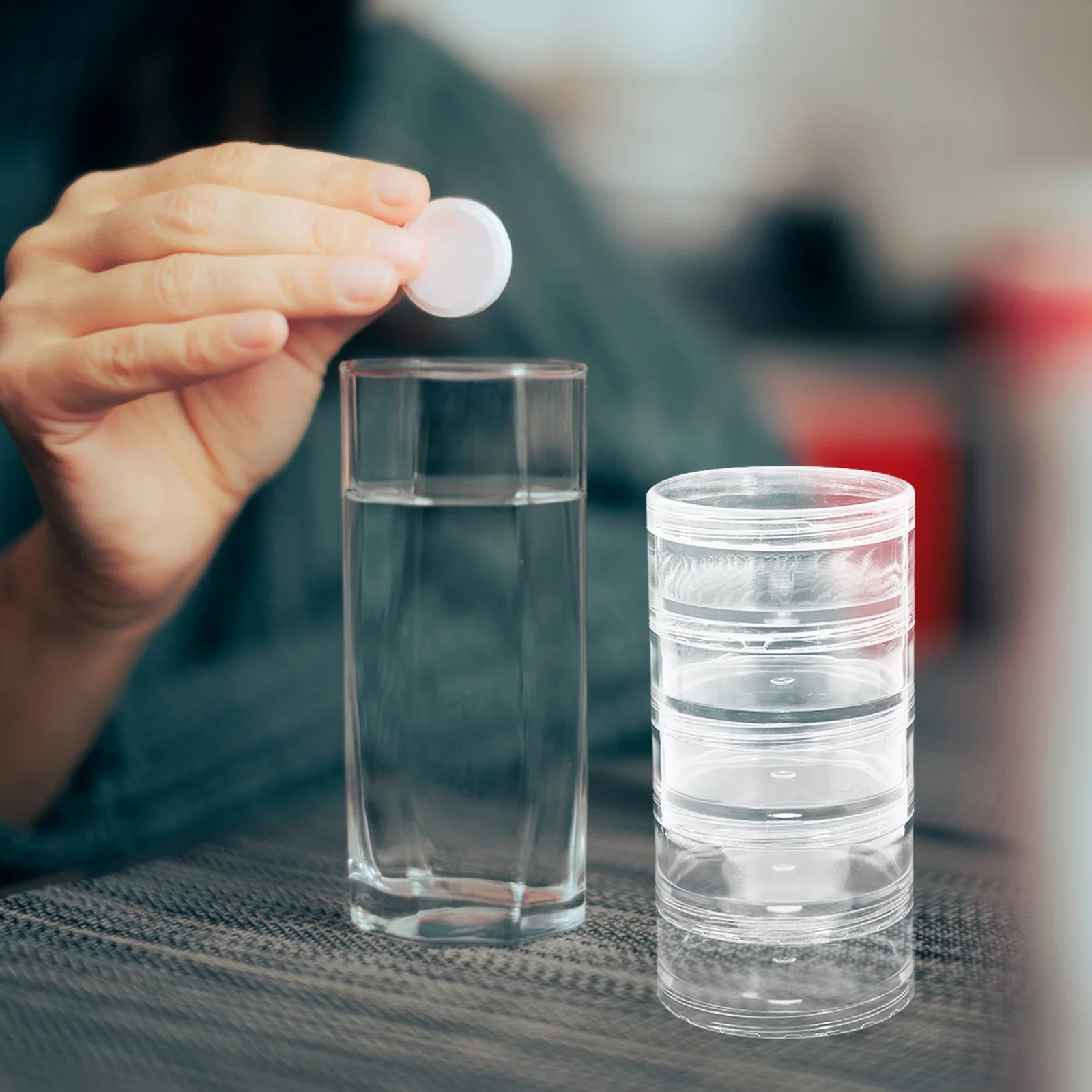 صندوق حاوية قابل للتكديس بأسطوانة شفافة مكون من 5 طبقات، تخزين بلاستيكي لخرز المجوهرات ومستحضرات التجميل وحبوب منظم العناصر الصغيرة