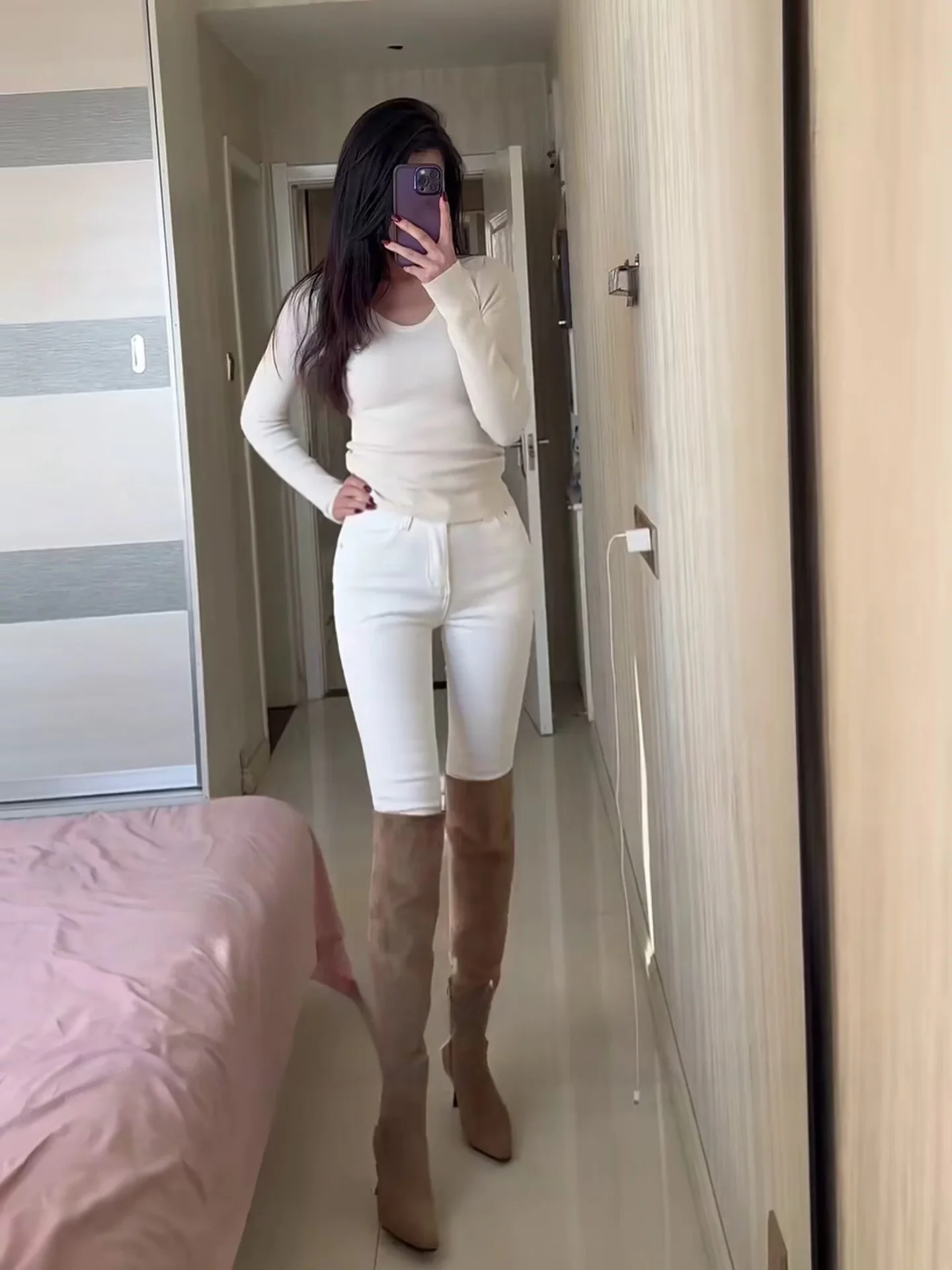 

High Waist Fce Lined Skinny Jeans Women's Bla And White Double Color Denim Pants Slimming Basic Versatile Nine-Piece Pants