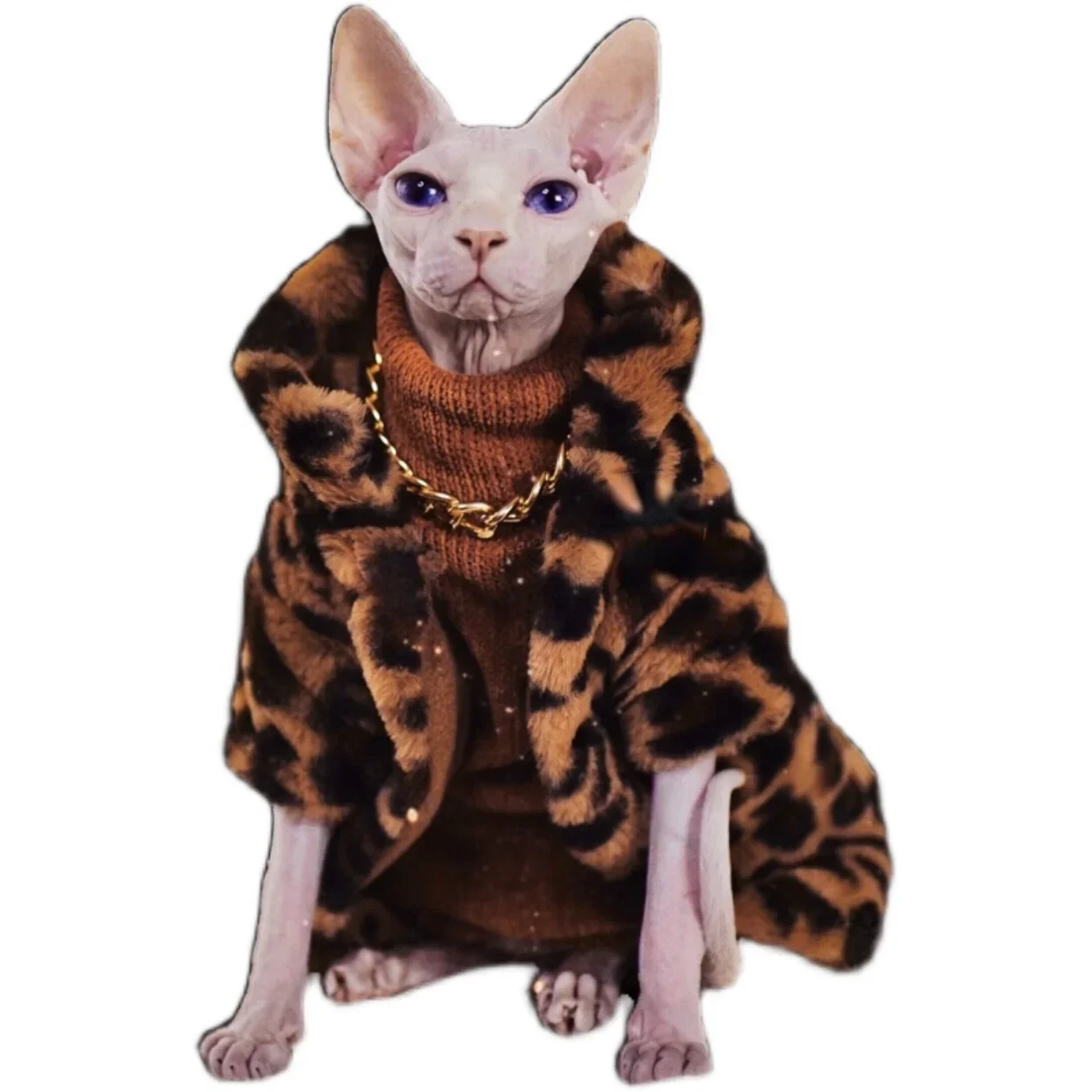 

DUOMASUMI-Double Padded Leopard Warm Jacket, Hairless Cat Clothes, Cornish Devon, Rex, Windsor, Knnis,Abbey Cat