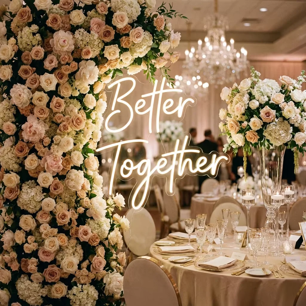 Large Size Custom LED Neon Sign Wedding Backdrop Personalized Mr & Mrs Name Sign Better Together Party Wall Decor Wedding Light
