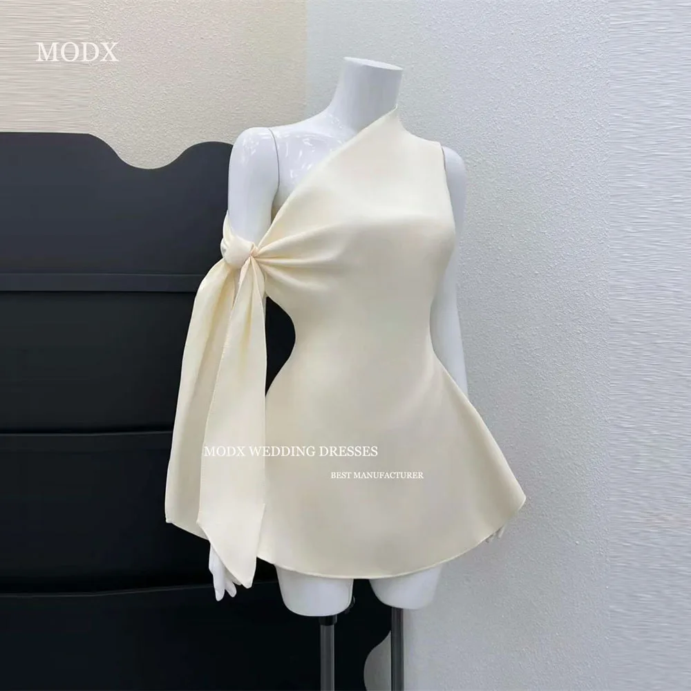 

MODX Simple Chiffon One Shoulder Prom Dresses Strapless Lace Up Mini Evening Gowns Formal Prom Party Dresses Customized