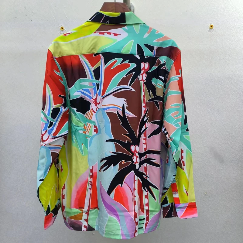 

Wacko Long Sleeve Coconut Tree Abstract Portrait Print Shirt Hawaii Beach Men Women High Quality Autumn Loose Shirts Blouse