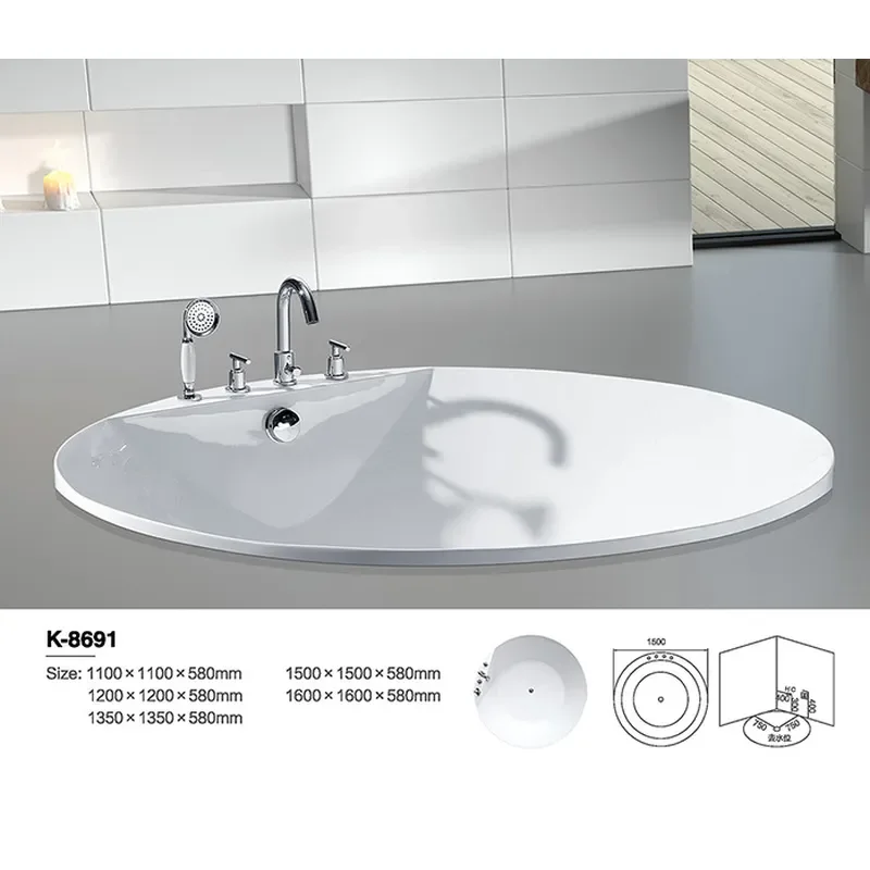 5 Piece Round Bathtub Faucet Set Embedded Water Outlet Large Size Bath Tub Mixer for Hotel Home Bathroom