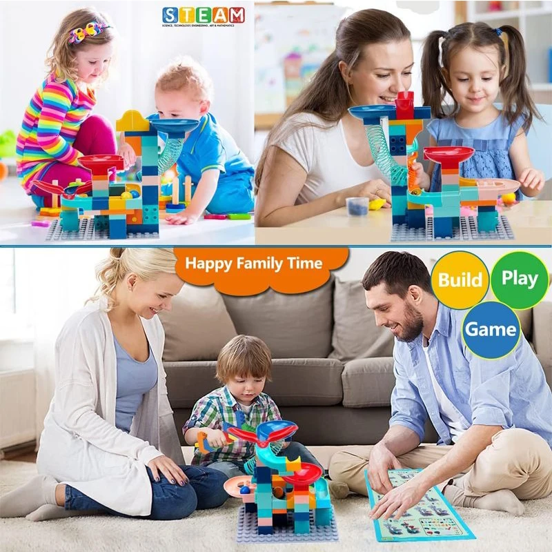 Catapult Marble Run Ball track Building Blocks Classic Big Blocks Bricks Set Marble Track Race Set & STEM Learning Toys for Kids