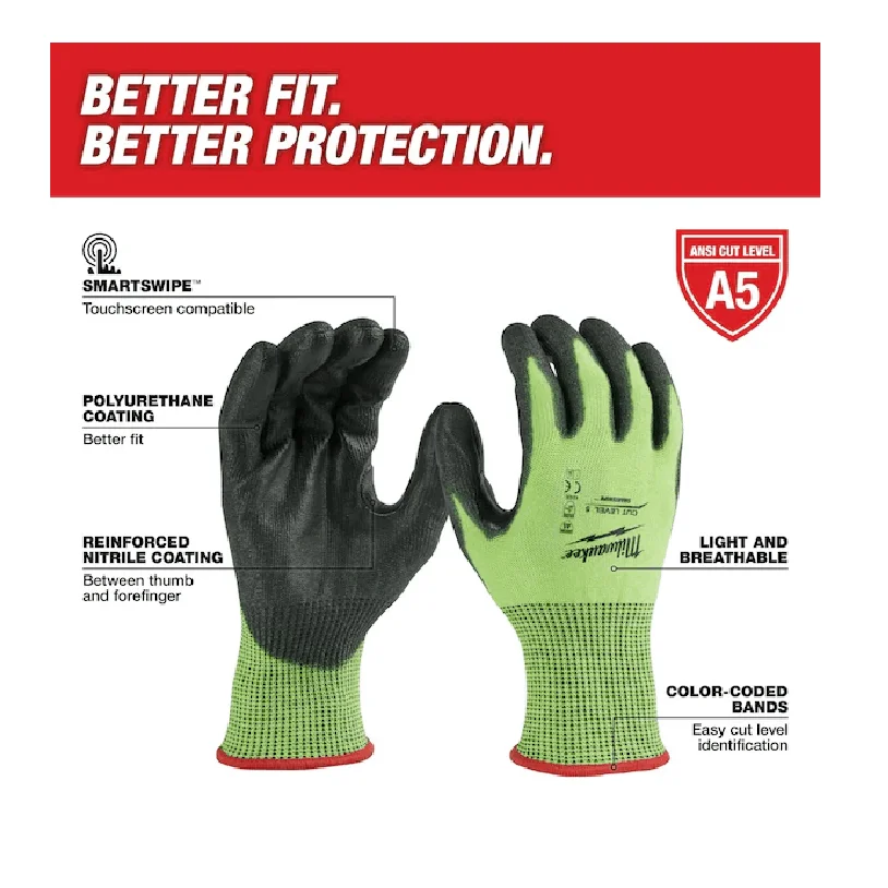 

Work Gloves, A5 Cut Level, 13 ga, Lime, M ( 8 )