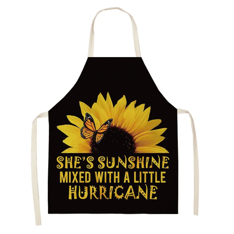 Sunflower Pattern Printed Cotton Linen Aprons Home Cleaning Cooking Kitchen Apron Cook Wear Adult Bibs Pinafore accessories