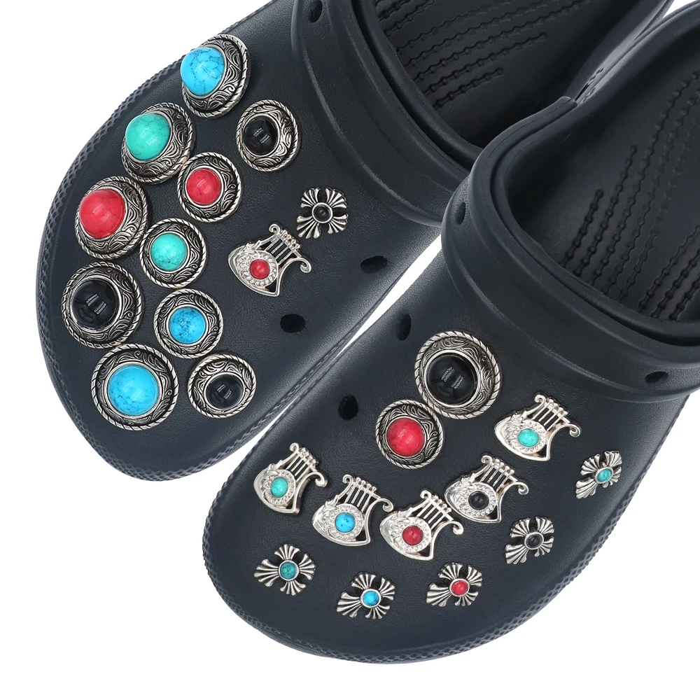 Shoe КрокросыDecorations Charm Badge Shape Simulated Turquoise Detachable Round Sandals Accessories Buckles Gift 16 Pieces 1 Set