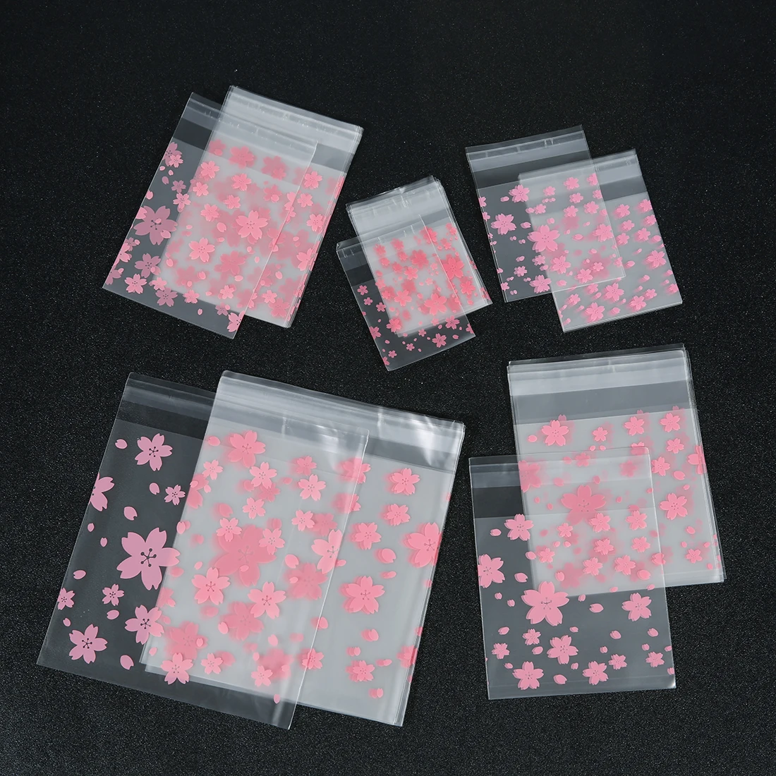 100pcs Multi Size Sakura frosted translucent Self-Adhesive bag Snack Candy Cookie Bag Gift Bags Wedding Birthday Party Supplies