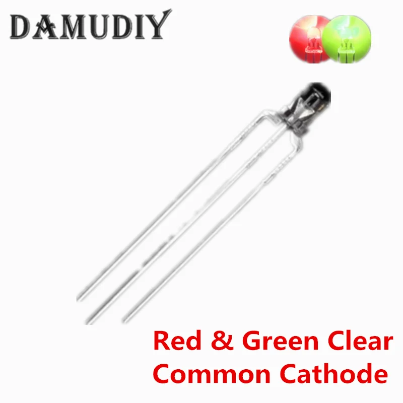 50pcs/lot 3MM Round Clear  Fog Two Colors Common Anode / Cathode LED Red & Green / Blue Bi-Color 3 Pins Light Emitting Diode