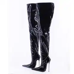 FHC 17 cm Stivali alti alla coscia da donna con tacco in metallo, Botas lunghi sopra il ginocchio, Scarpe da letto da uomo Cosply, Punta estremamente appuntita, Colori personalizzati