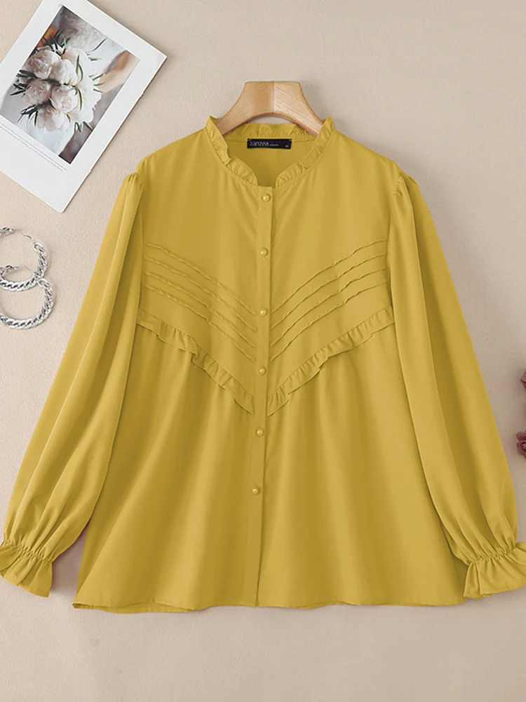 

ZANZEA Spring Office Work Blouse Women Tunic Tops Casual O Neck Long Sleeve Shirt Casual Solid Buttons Blusas Female Tunic Tops