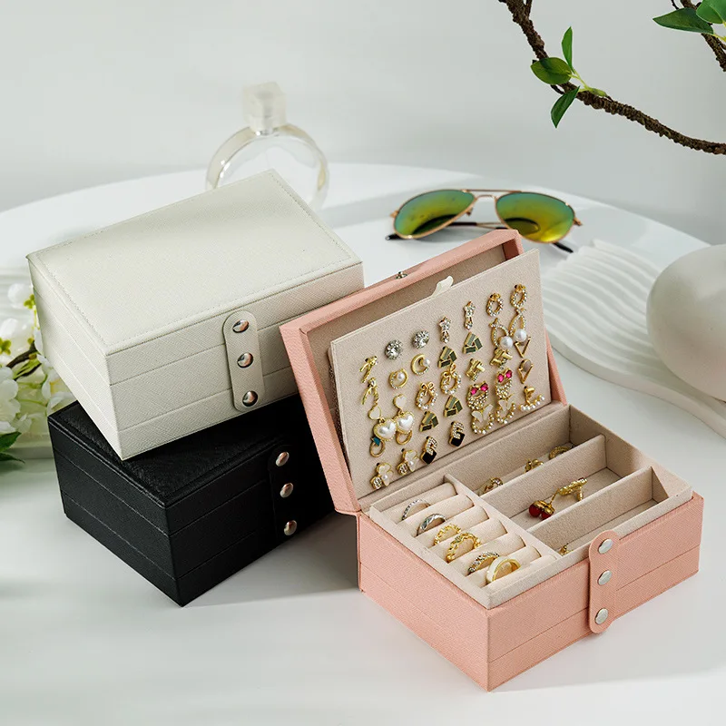 Portable small jewelry box Three-layer jewelry storage box Jewelry box Jewelry necklace ring box earrings multi-functional box