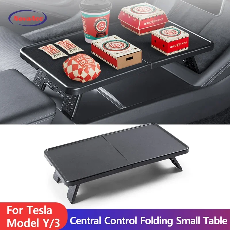 Foldable Eating Food Table Tray For Tesla Model Y Model 3 2020 to 2024 Center Console Organizer for Road Trips Autopilot