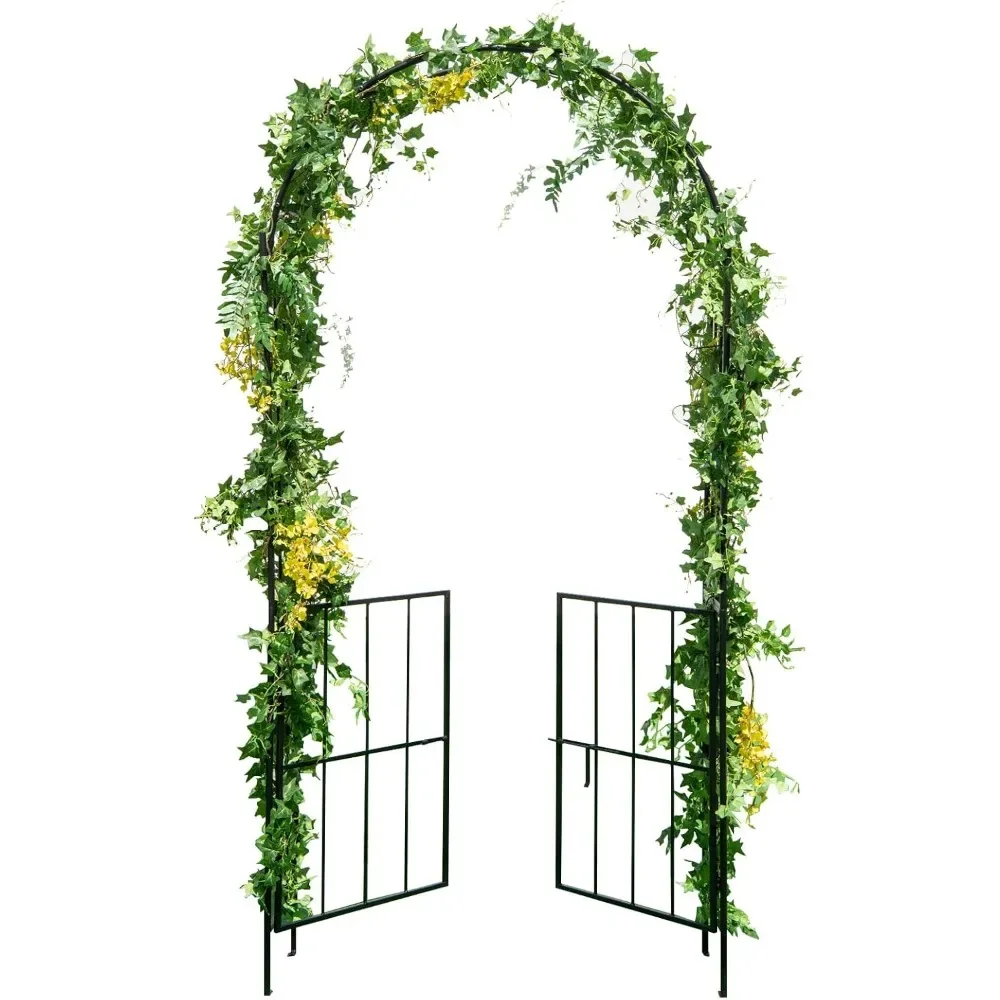 Garden Arbor Trellis with Door, 7.5FT Metal Garden Arch with, Arbors and Trellises Pergola for Wedding Bridal Party Decoration