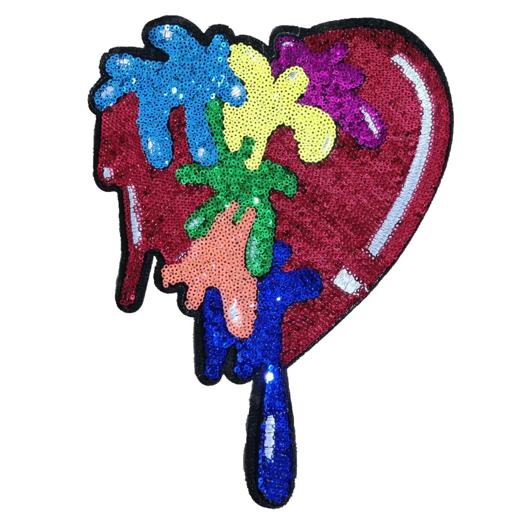 LARGE HEART STICKER Patch For Clothing COLORFUL SEQUINED Thermoadhesive Patches Clothes Patch Sewing ON DIY BADGE RED BIG HEART