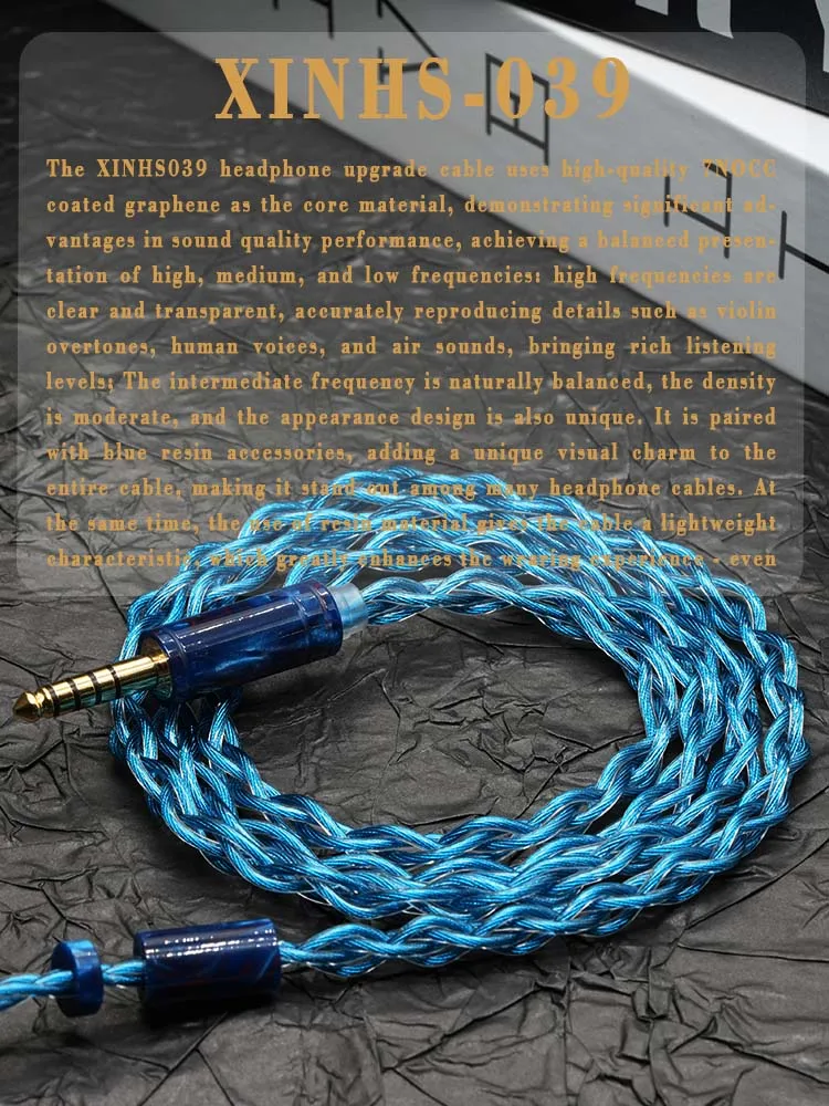 Xinhs 4core 7nocc hybrid graphen litz struktur kopfhörer upgrade kabel ie900 2pin mmcx qdc für rinko yume 2 s12 pro mk4 kopfhörer kabelgebunden 4.4mm 3.5mm hifi kabel cable headphones cable 2 pin – Detail 2