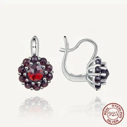 GEM'S BALLET 925 Sterling Silver Gemstone Cluster Earrings 6mm Round Natural Black Garnet Omega Earrings For Women Fine Jewelry