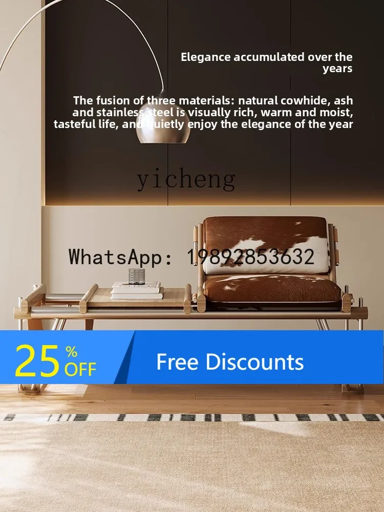 

Cowhide Stainless Steel Bench Sofa Saddle Leather Coffee Book Chair