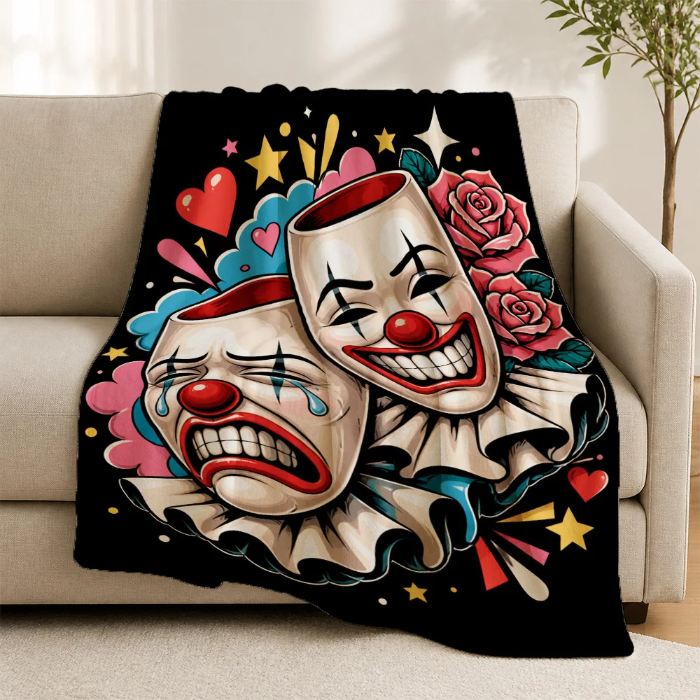 Adorable Funny Clown Face Circus Throw Blanket Sofa Couch Winter Throw Decorative Fleece Plush Blanket Halloween Costume Gift