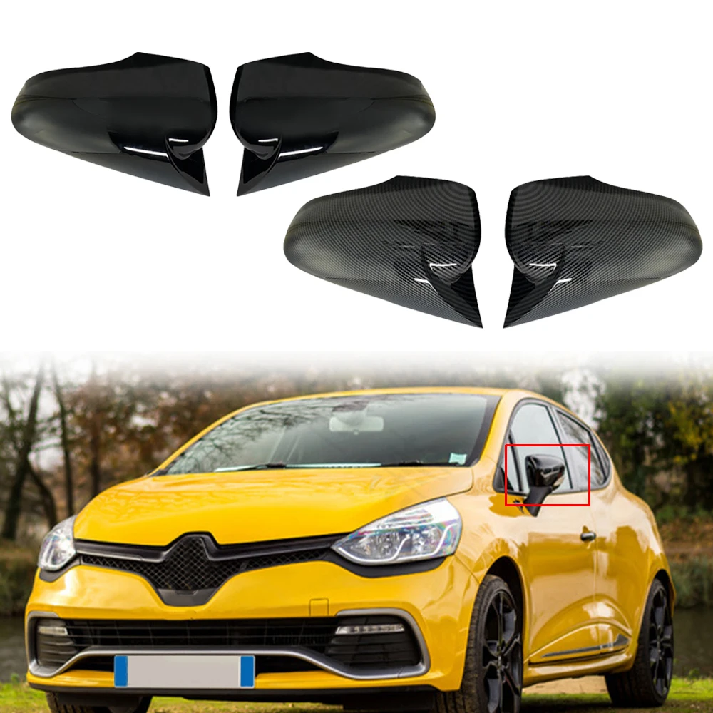 1Pair Car Rearview Mirror Cover Sticker Trims with Double Sided Tape Fit for Renault Clio 4 2012-2019