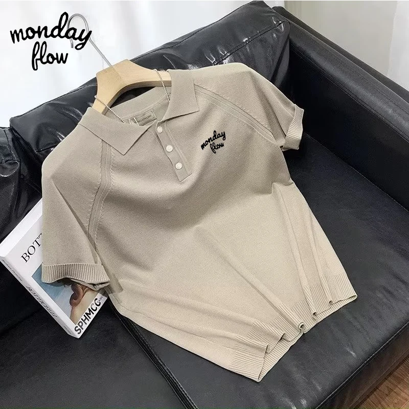 Monday Flow 골프 남성용 폴로 넥 니트 셔츠, 빠른 건조 반팔 티셔츠, 스포츠 캐주얼 골프 탑, 여름 24 용수철 