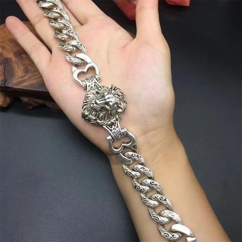 

Mai Chuang/Tibetan Silver Inlaid Domineering Lion Bracelet To Attract Wealth Ward Off Evil Spirits Men Women Jewelry Couple Gift