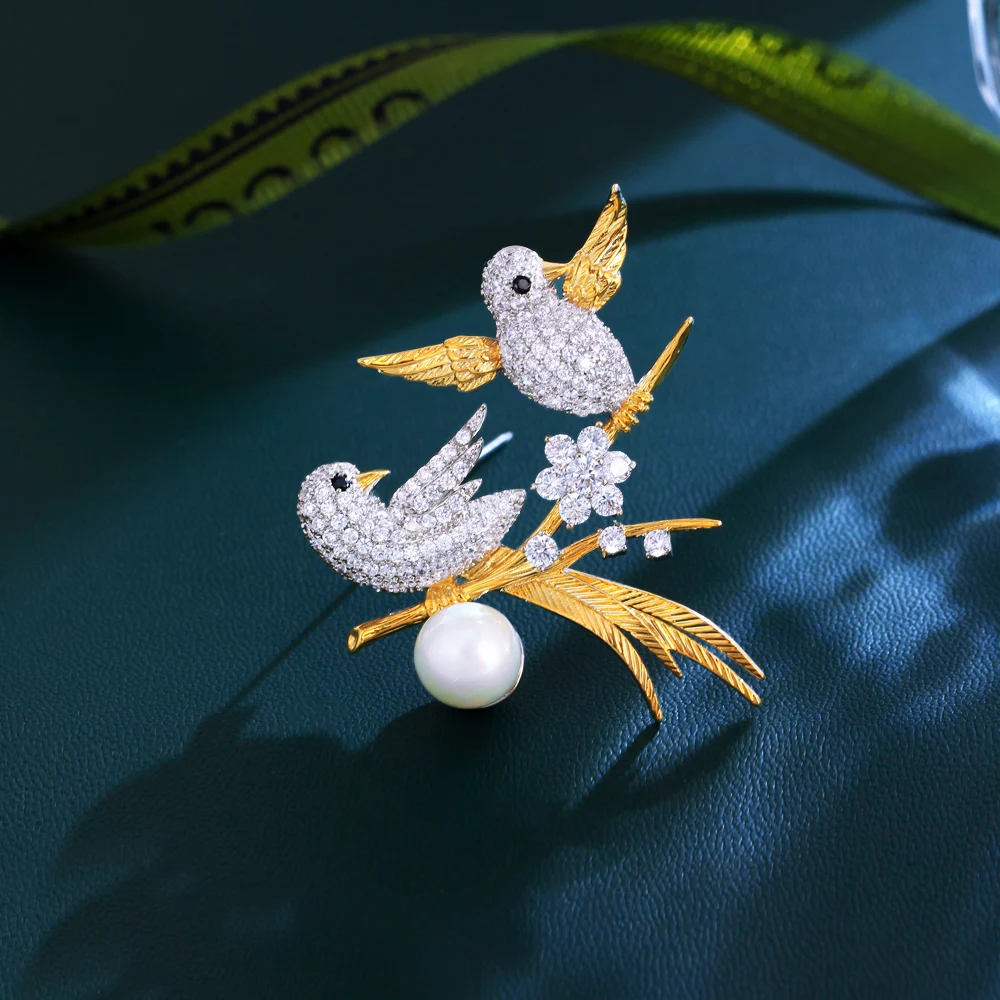CWWZircons Lucky Bird Design Sparkling Cubic Zircon Elegant Big Enamel Brooch for Women Scarf Buckle Jewelry Accessory BH013