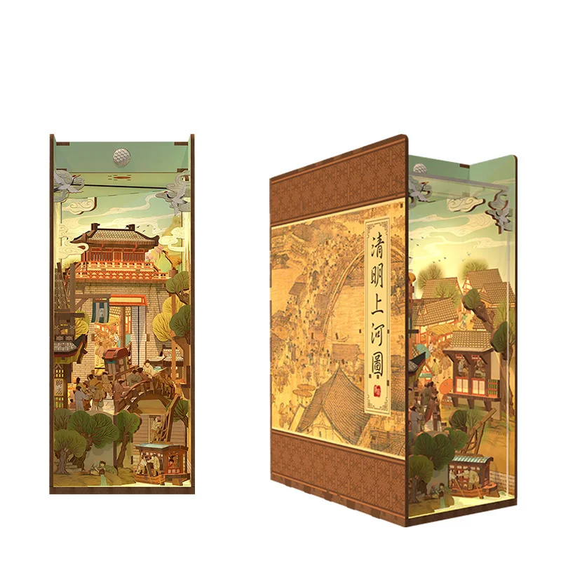 

Diy Wooden Book Nook Shelf Insert Kits Chinese Ancient Town Bookends Miniature Building Kits Bookshelf Doll Houses Friends Gifts