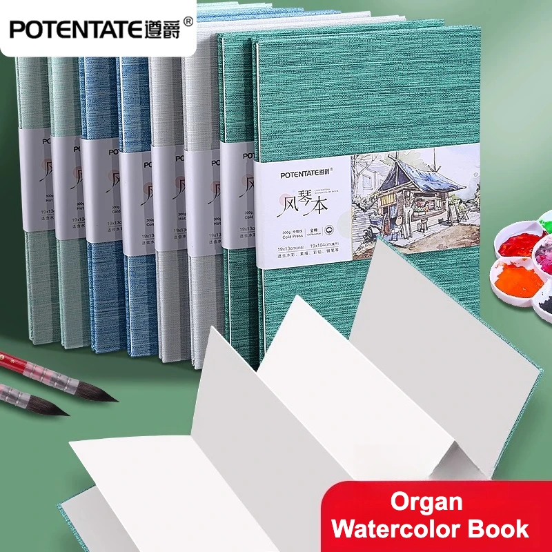 POTENTATE Organ-Notizbuch, Baumwolle, Holz, Aquarell-Notizbuch, 300 g, Stoff-Handbroschüre, faltbar, kräftiges Muster, Handzeichnungs-Notizbuch