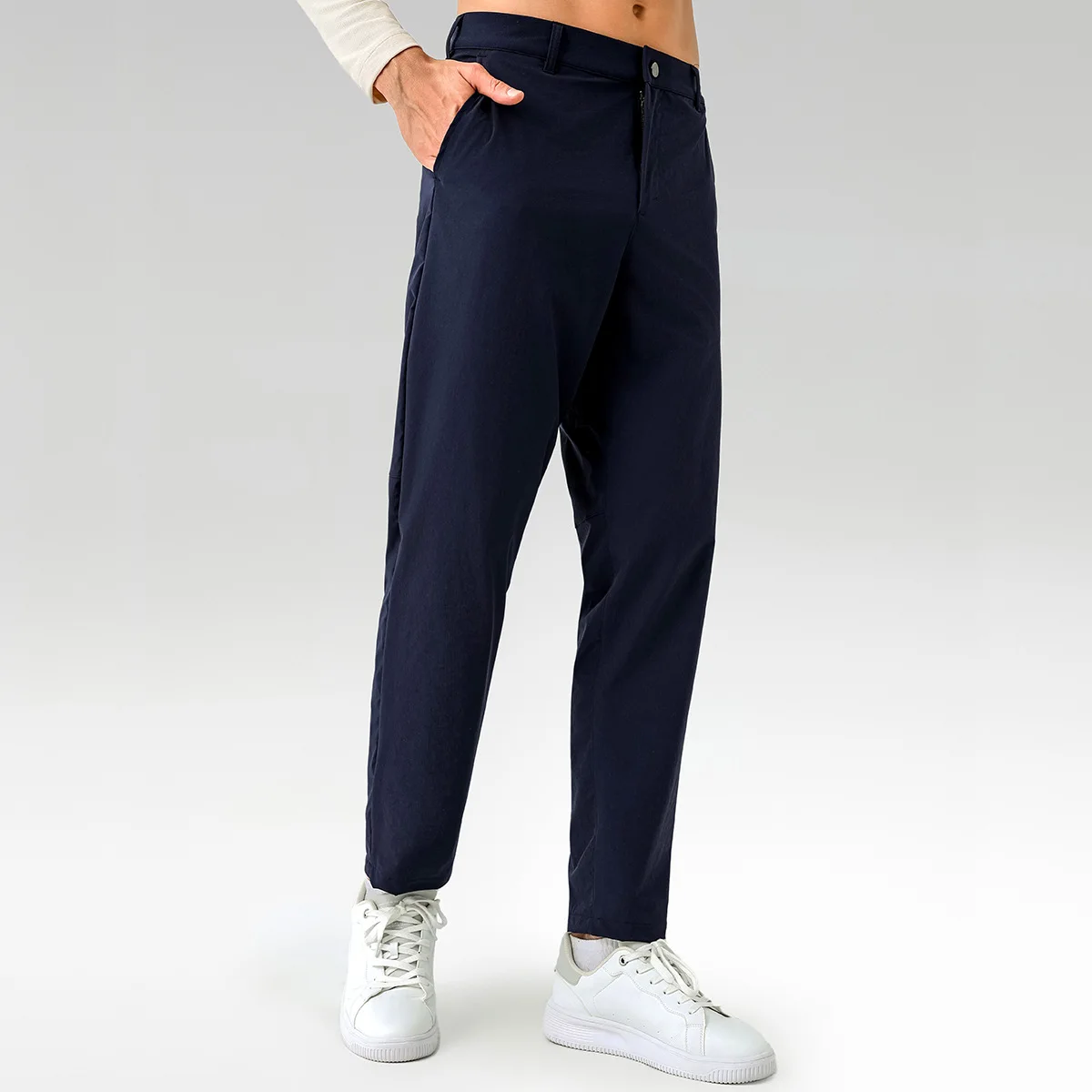 Men Thin Quick-drying Classic Four-sided Springing Casual Sweatpants With Hidden Zipper Pockets Solid Color For Men Pants