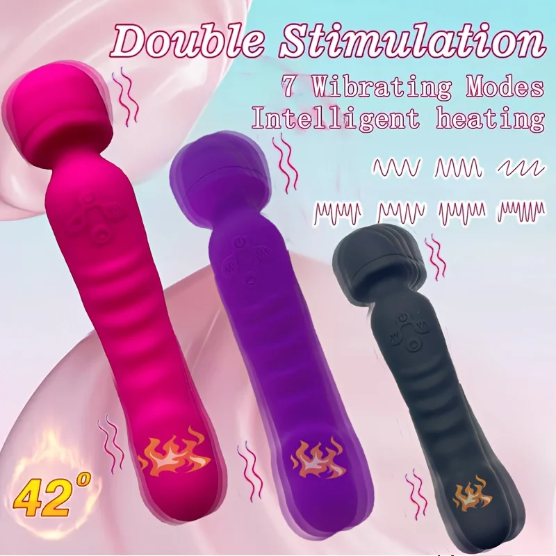 محرك مزدوج ماجيك AV هزاز للنساء محفز البظر USB قابلة للشحن مع 7 أوضاع للسرعة وتدفئة الذيل لعبة الجنس الكبار 18 #2