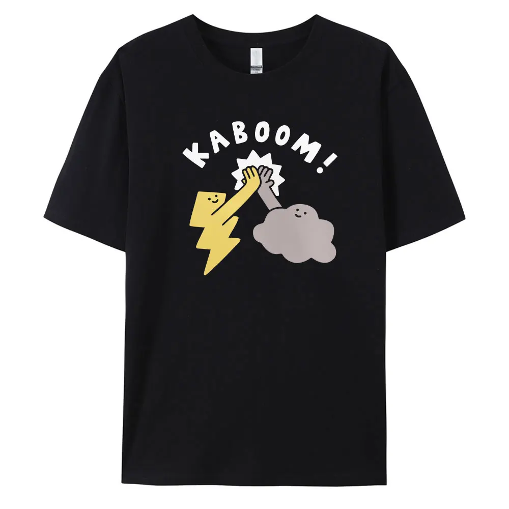 Men's Cotton KABOOM Graphic Print T-shirt Tees Casual Loose Round Neck Street Style Tops for Men and Women