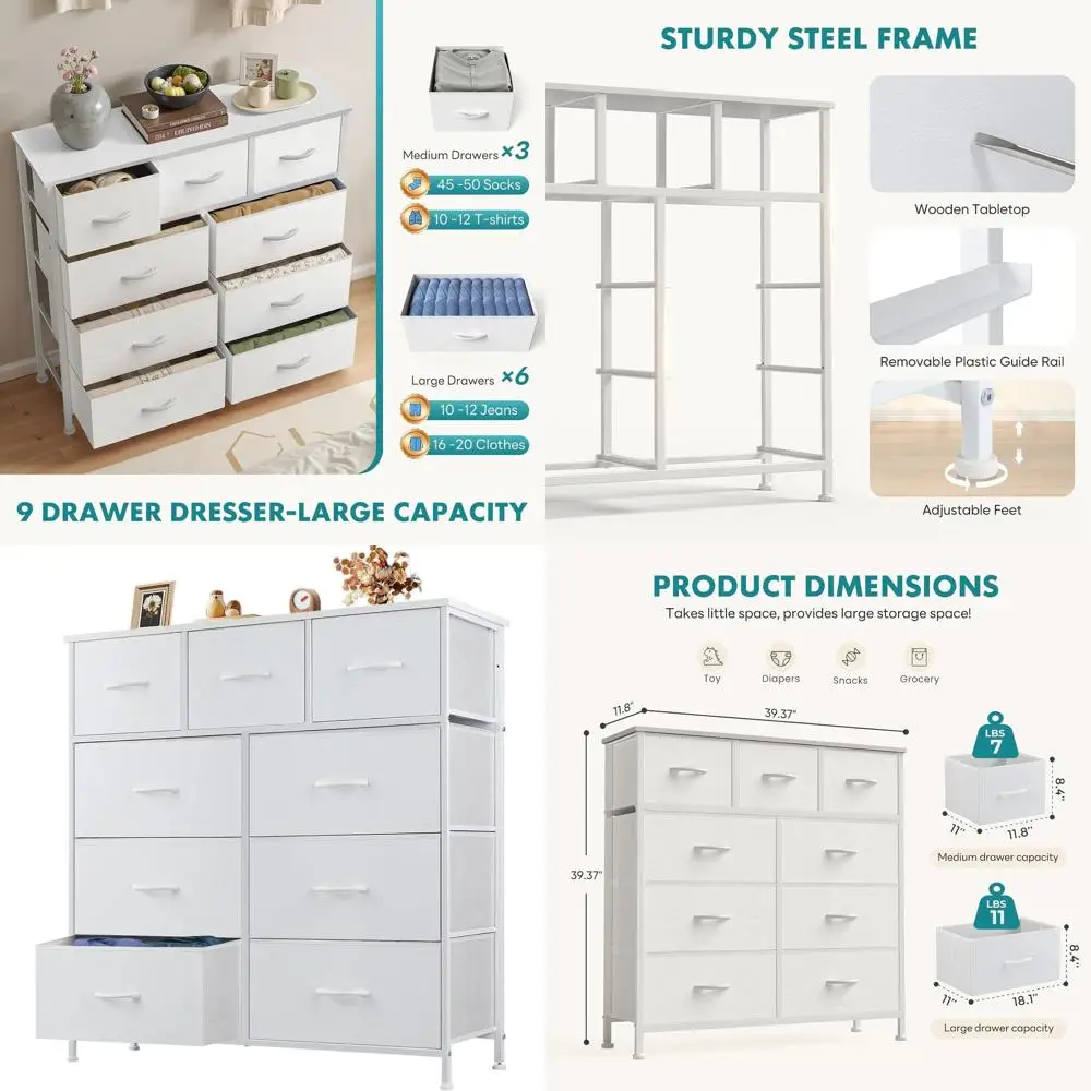 

Комод с 9 ящиками и деревянной столешницей - универсальный тканевый органайзер для дома