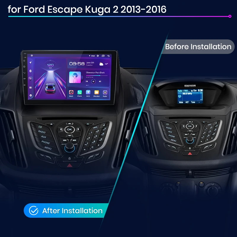 Junsun Android 13 Wireless CarPlay for Android Auto Car Radio ForFord Escape Kuga 2 C-MAX 2013-2016  GPS IPS 2din Autoradio GPS