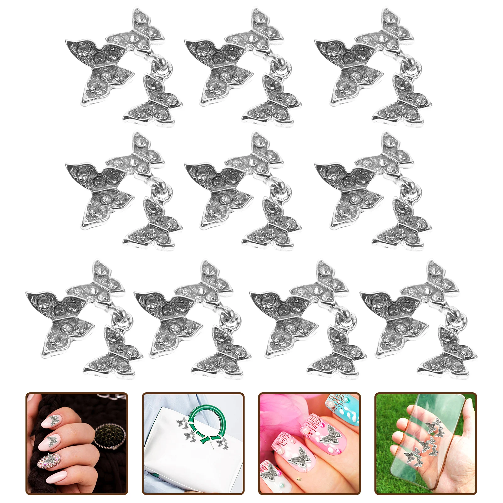 

10 Pcs Butterfly Nail Accessories Charms Butterflies for Nails Gems Small Rhinestones Decoration