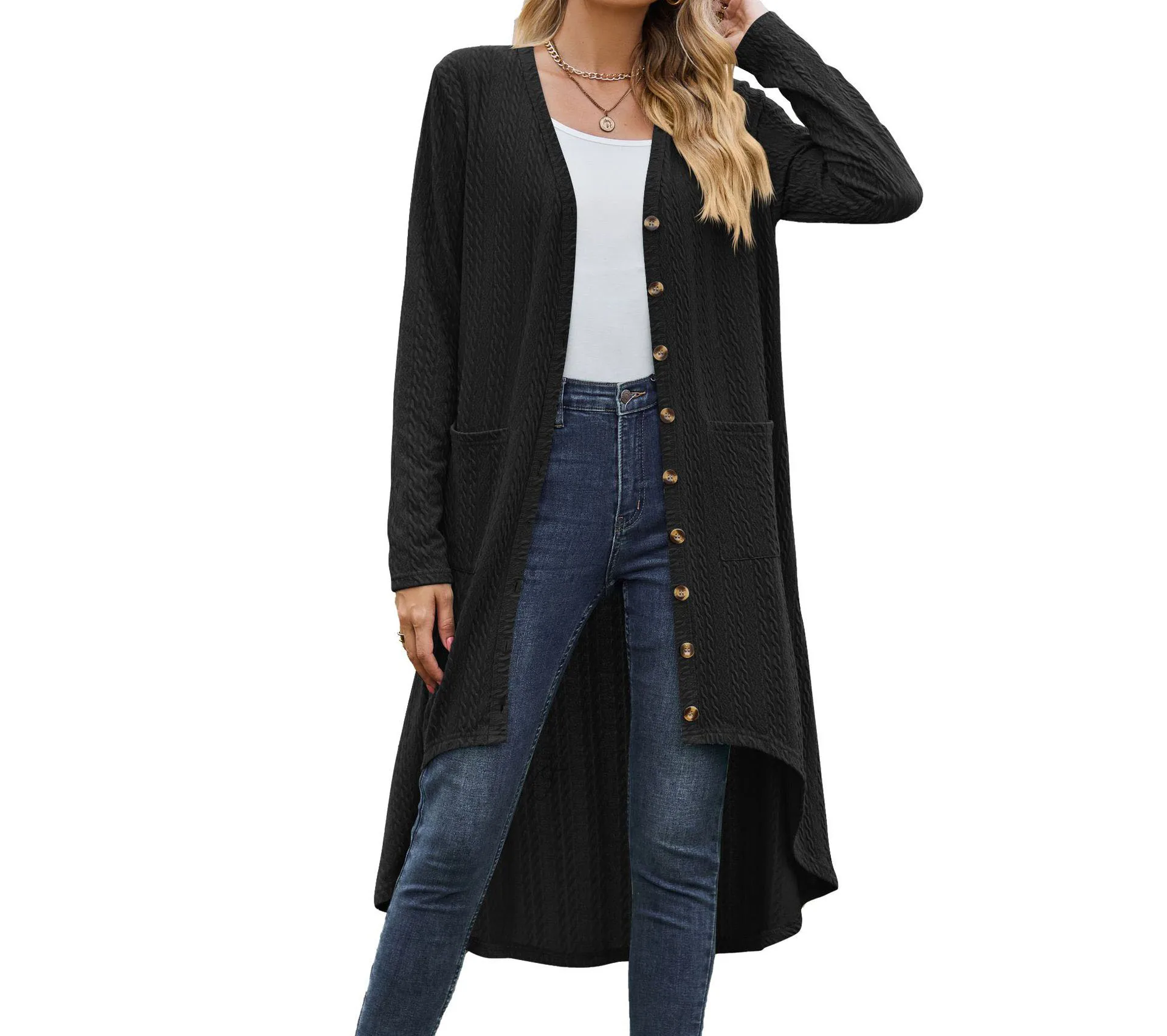 

Jacket for Women 2023 Autumn and Winter Fashion New Solid Color Loose Long-sleeved Pocket Button Cardigan Jacket