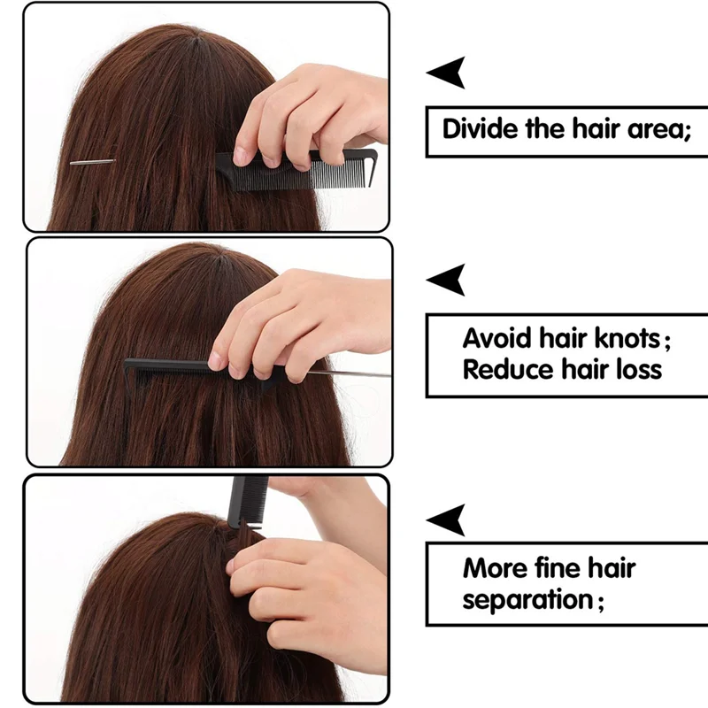 30 Stück Trenn kamm für Zöpfe Haar Ratten schwanz Kamm Stahl Pin Ratten schwanz Kohle faser hitze beständige necken Kämme (schwarz)