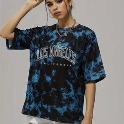 Letnia koszulka damska T Fashion T-shirt Tie Dyed Letter Top Okrągły dekolt Luźny krótki rękaw Wygodna odzież Damska koszulka imprezowa