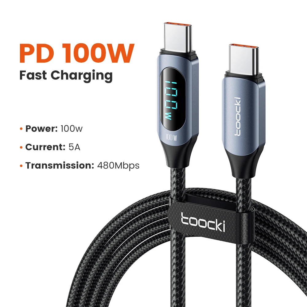 Toocki X03 100 W USB-C-auf-C-Kabel für iPhone 15 5 A, Digitalanzeige, Hochgeschwindigkeits-Typ-C-Kabel für Samsung, buntes Ladegerät, Datenkabel