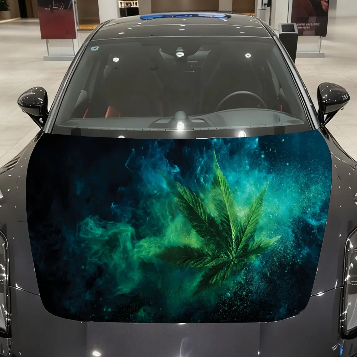 

Психоделическая темно-зеленая виниловая пленка для автомобиля с дымчатыми и листьями конопли, водонепроницаемая наклейка на капот автомобиля из ПВХ, самоклеящаяся защита от царапин