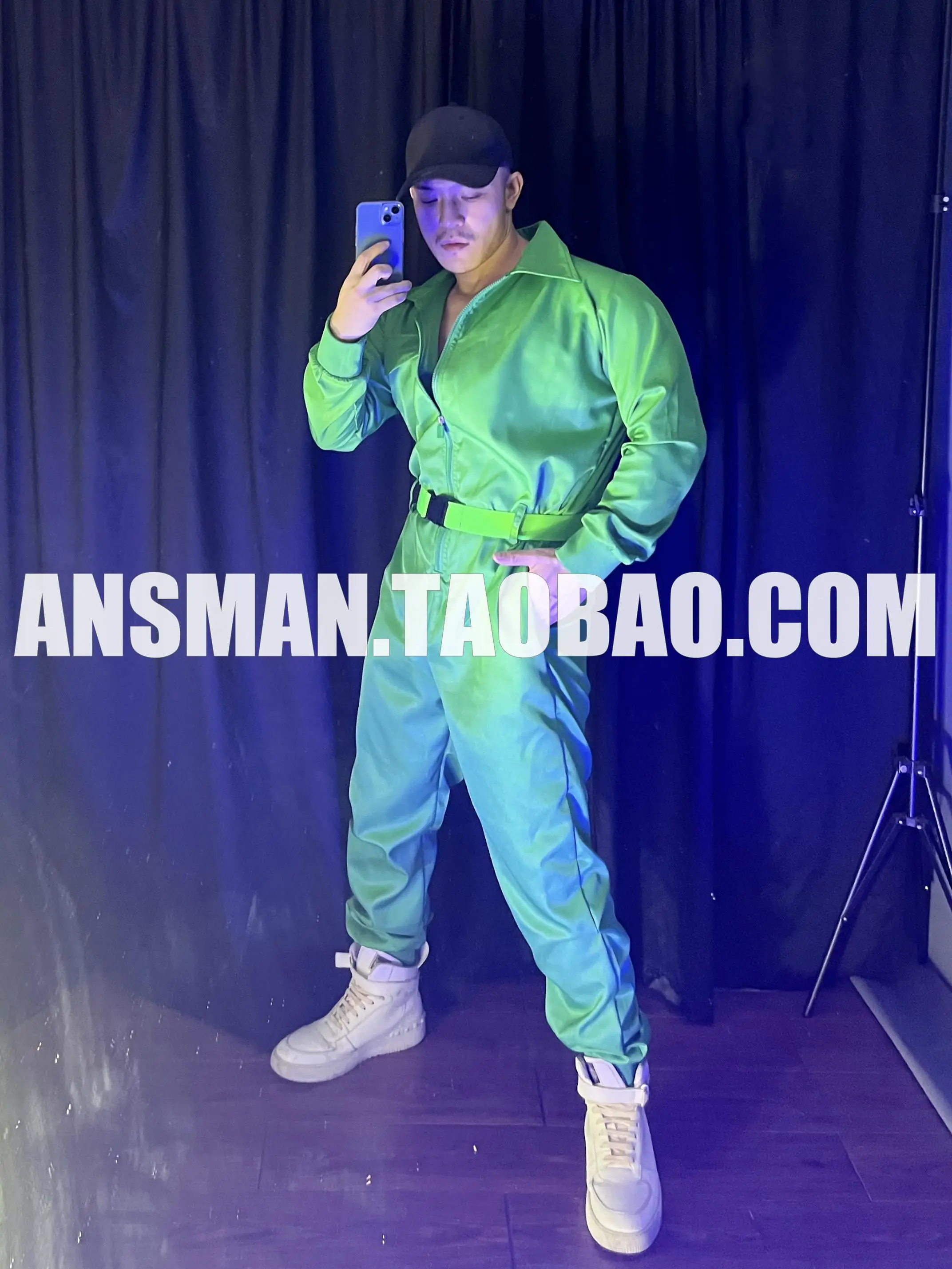 New Spring Autumn Long Sleeve Jumpsuit With Belt Nightclub Bar DS Male Female Singer Hip Hop Brand Workwear GoGo Costume Outwear