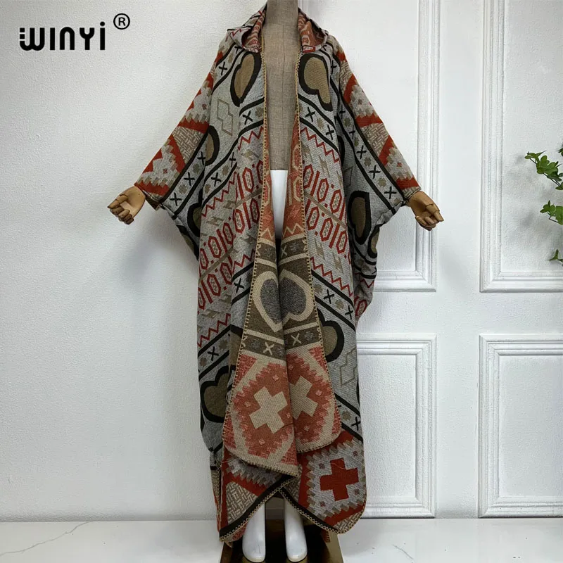 WINYI new Winter dress outfits Women high quality Coat Loose Thick Warm Female kaftan Coats poncho dress Hooded mop coat Abaya