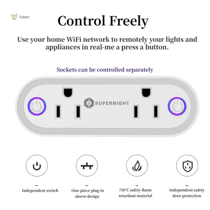 Smart Life Us Plug Timing Smart Socket 16a Voice Control Outlet With Light Sensor Night Light Works With Alexa Home