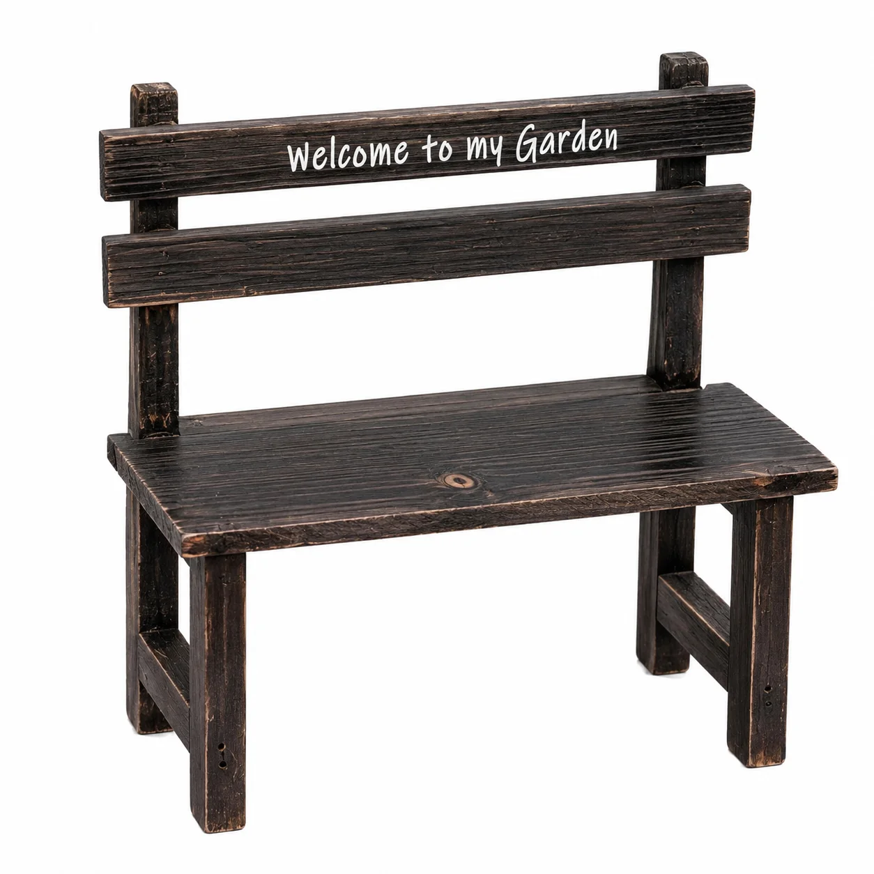 Mini Wooden Garden Bench Decor, Rustic Welcome to My Garden Small Bench Stool Ornament, Farmhouse Flower Stand Display, Tabletop