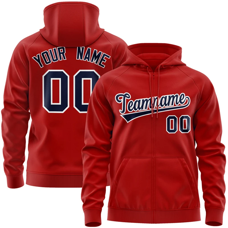 Custom Zipper Red Hoodies Personalized Design your Own Logo Texts Stitching Fleece Sweatshirt for Men&Youth