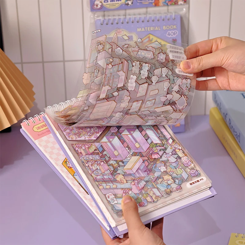 

3D Visual Diary Scene Stickers with Dollhouse Scenarios 40pcs DIY Quiet Book for Crafters